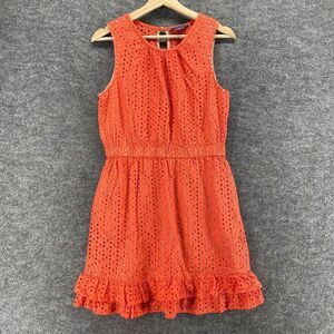 5/$45 Peter Som Dress Women 8 Red Geometric Crochet Sheath Short Sleeveless